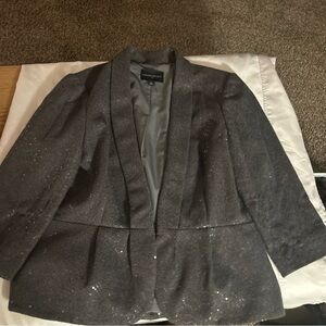 Banana Republic Women's Size 14 Blazer Sequined Gray Fitted Waist Partycore